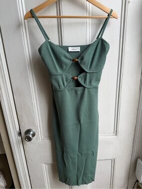 Bacio Sage Green Cutout Midi Dress with Wooden Button Accents